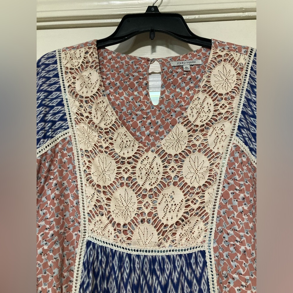 John Mark Tunic With Mixed Media Design And Lace … - image 2